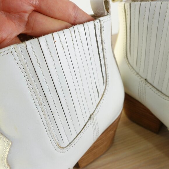 Sam Edelman Boots Leather 5 White Western Ankle Bootie Cowboy Chelsea Winona - Picture 13 of 16